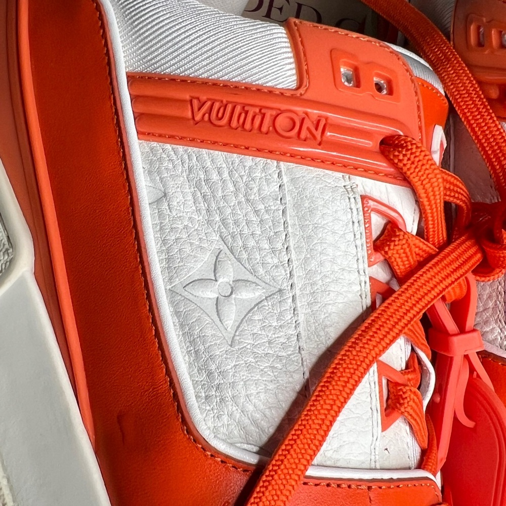 Louis Vuitton Men's Vibrant Orange and White Sneakers - Picture 7 of 10